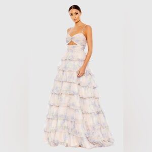 Mac Duggal | Dresses | Mac Duggal Purple Floral Cut Out Ruffle Layered Gown  In Violet Multi | Poshmark